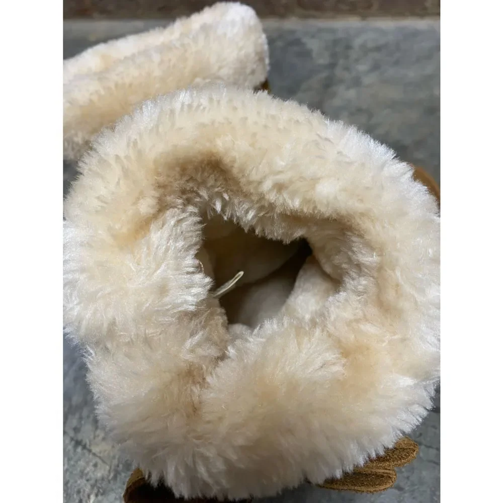 Kenzie Girl Tan w/Glitter Faux Fur Faux Suede Slip-On Bootie Size 1